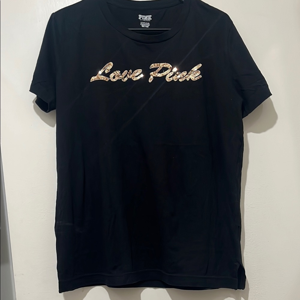 Black T-Shirt with Gold 'Love Pink' Logo